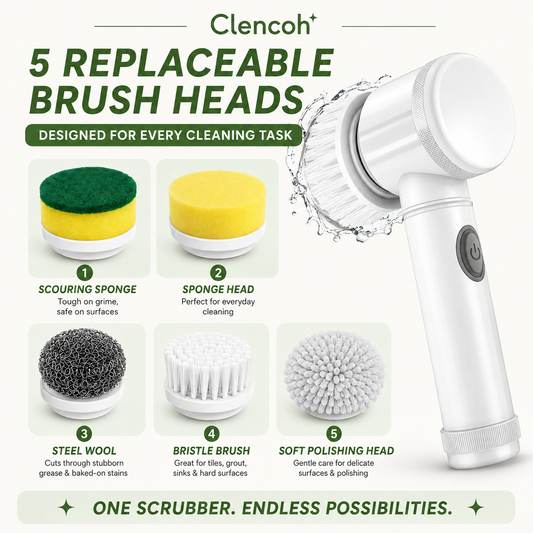 Clencoh Electric Spin Scrubber Mini Kit | 5 Replaceable Brush Heads
